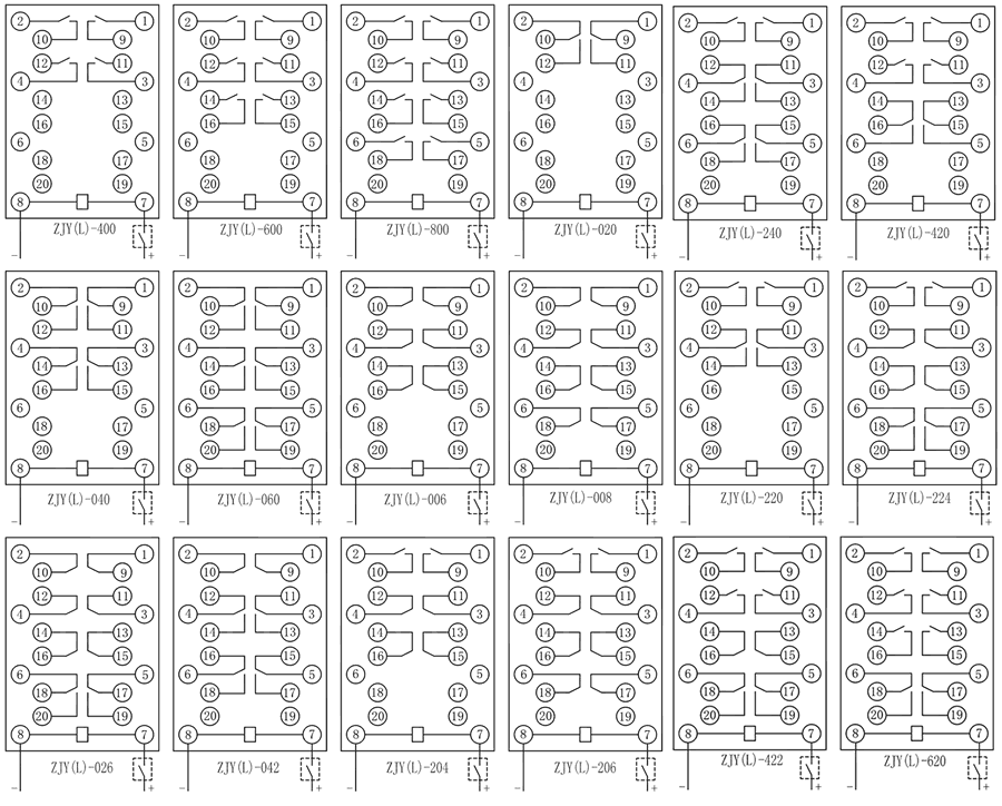 ZJL-224電流型中間繼電器內(nèi)部接線圖