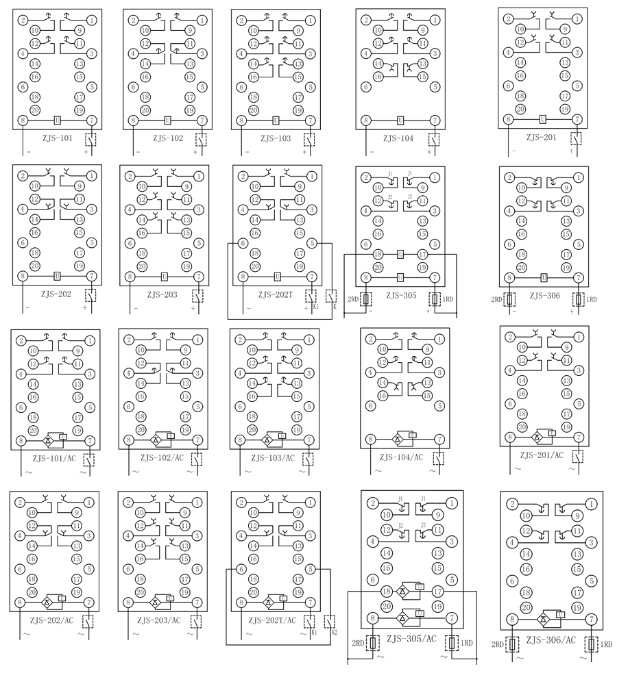 ZJS-306延時中間繼電器內(nèi)部接線圖