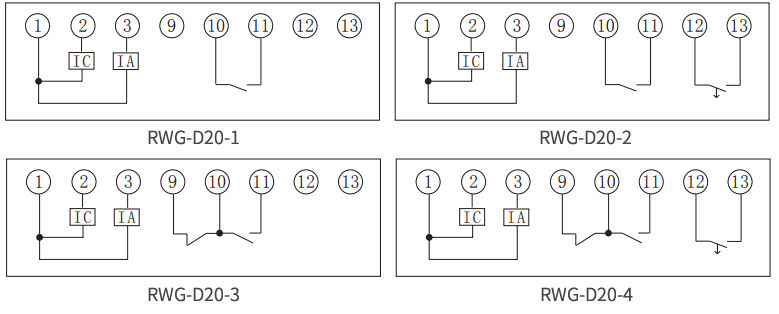 RWG-D系列無(wú)源兩相過(guò)流繼電器內(nèi)部接線圖